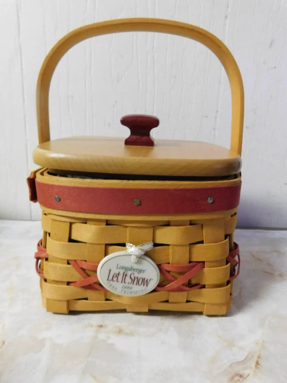 Longaberger Let It Snow Basket Protector Liner Lid & Tie On